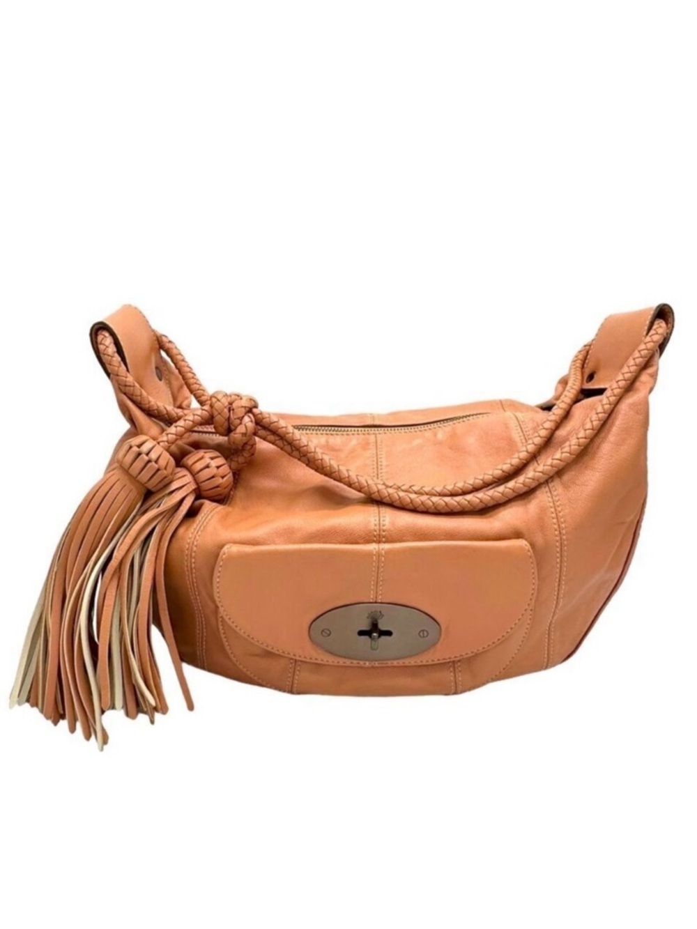 MULBERRY Araline Hobo Bag Peach Leather Tassels Boho Chic Luxury Designer